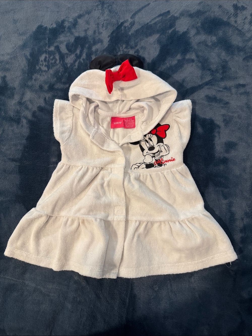 Disney White Hooded Minnie Dress with Red Bow Accent